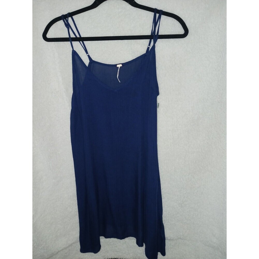 Free People Navy Blue Sheer Long Flowy Tank‎ Top with Adjustable Straps Small